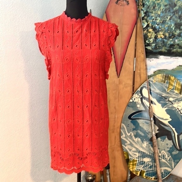 Anthro’s Tularosa,Chetna Vibrant Coral Lace Tunic Dress,Exquisite Lace,Size S - Picture 8 of 8
